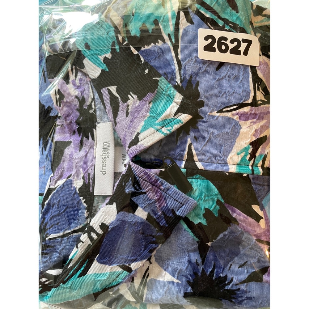 Dressbarn Woman Floral Zip Up Jacket Womens 24W Blue Purple Cotton Matelasse - Picture 9 of 9